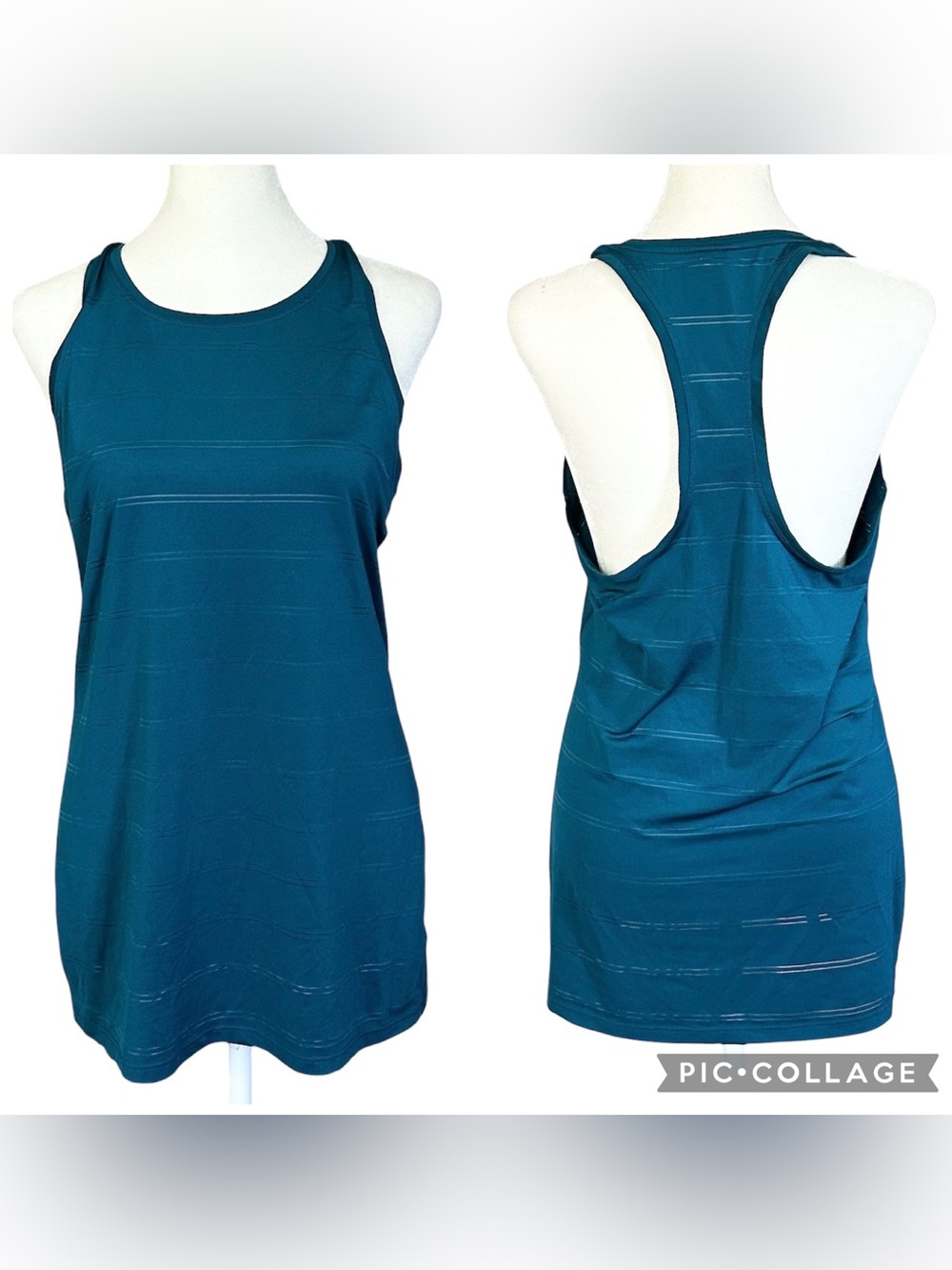 Athleta High Neck Chi Double Stripe Racerback Tank Teal Blue Size Medium